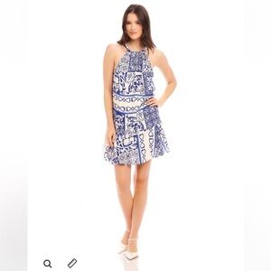 Fifteen Twenty Womens Brenda Ruffle Hem Dress, Blue, White, Size XS